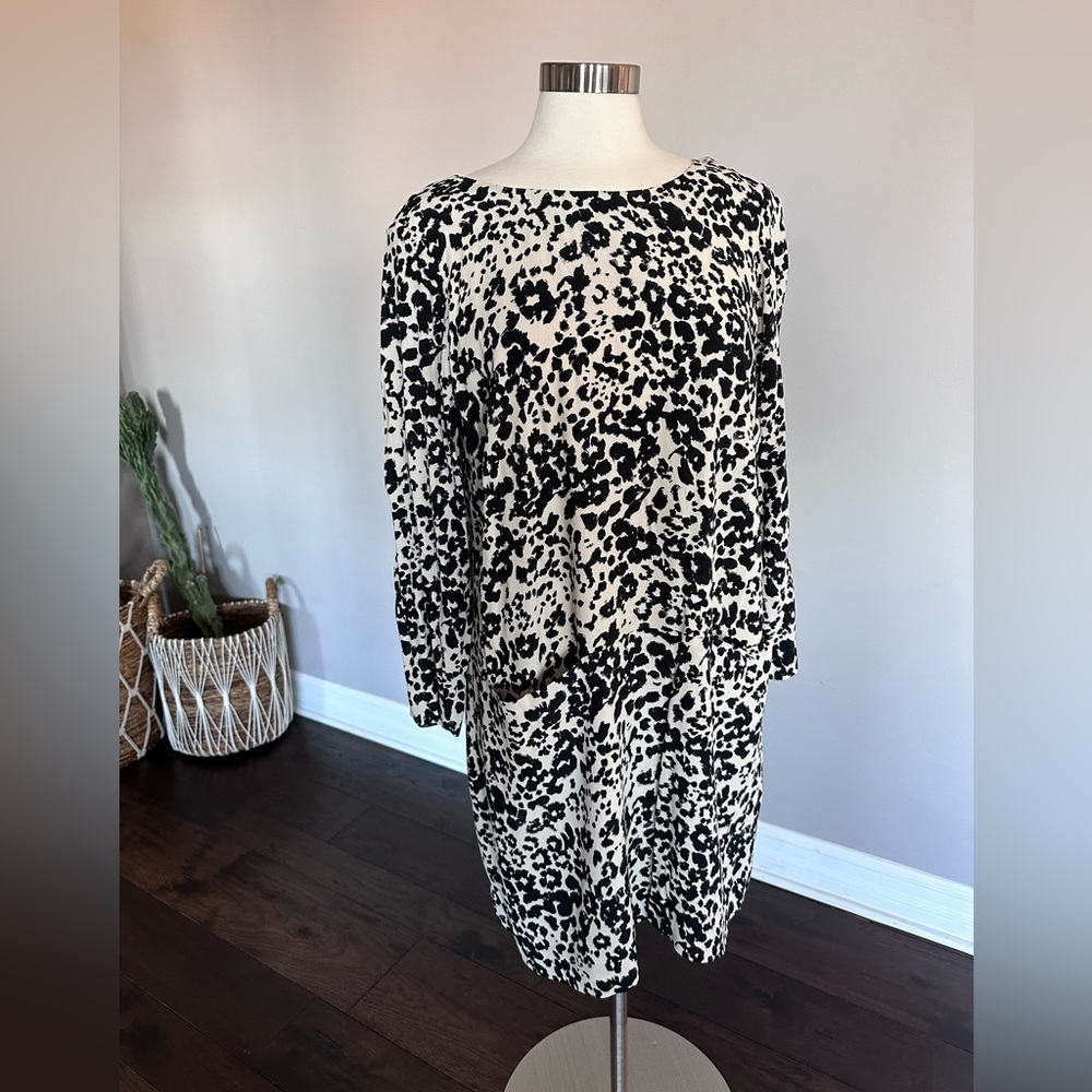 J. Crew Jules Shift Dress Mini Long-Sleeve Snowcat Leopard 12 MCM Mod Retro 60's - Picture 3 of 14